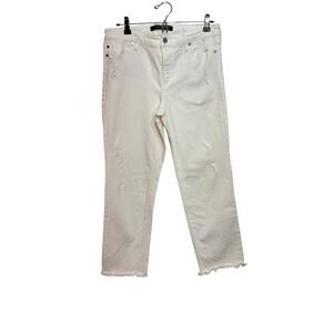 Liverpool Los Angeles jeans The Crop Straight white denim raw hem distress 8/29